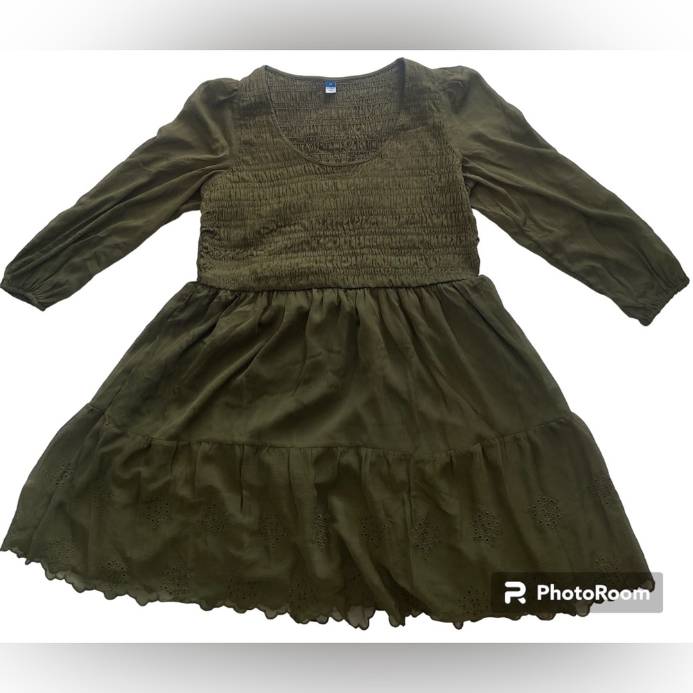 Old Navy Fit and flare long sleeve eyelet mini dress  2x Moss green